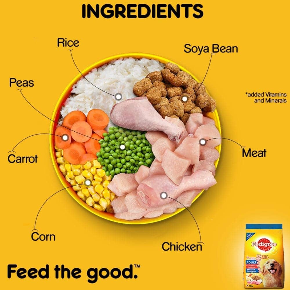 Pedigree Chicken & Liver Chunks in Gravy Wet and Chicken & Vegetables Dry Adult Dog Food Combo