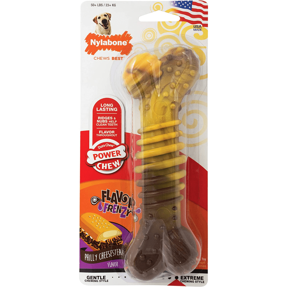 Nylabone Power Chew Flavor Frenzy Textured Bone Toy for Dogs (Yellow, Brown)